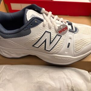 New Balance White and Navy Athletic Shoes